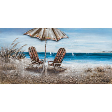 "Beach Chairs" Hand Painted Canvas Art, 55"x27.5"