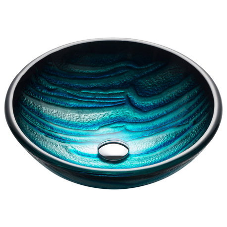 Nature Series 17" Round Blue Glass Vessel 19mm Bathroom Sink
