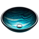 Kraus USA - Nature Series 17" Round Blue Glass Vessel 19mm Bathroom Sink - Add an eye-catching artistic touch to your bathroom decor with the beautiful colors and patterns of a KRAUS Nature Series glass vessel sink. The tempered glass construction features a beautifully textured exterior and smooth interior that's easy to keep clean