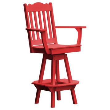 Royal Swivel Bar Chair with Arms in Poly Lumber, Bright Red