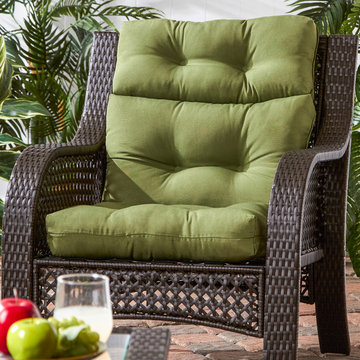 Wicker Woven Chair with Deep Forest Green Cushion