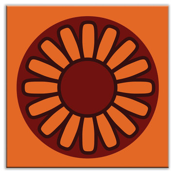 6"x6" Folksy Love Glossy Decorative Tile, Floral Wheel Orange