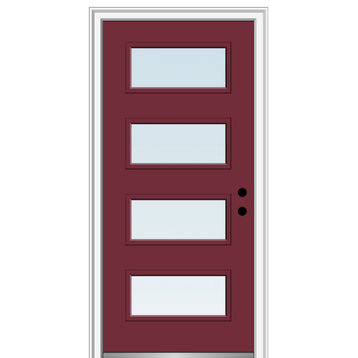 32 in.x80 in. 4 Lite Clear Left-Hand Inswing Painted Fiberglass Smooth Door