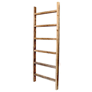 HomeRoots 6 Step Rustic Weathered Grey Wood Ladder Shelf