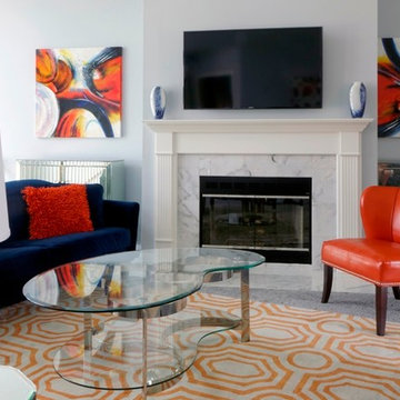 Contemporary Blue and Orange Family Room