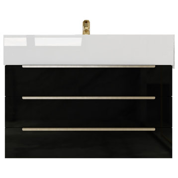 Madison 30" Wall Mounted Vanity With Reinforced Acrylic Sink, High Gloss Black