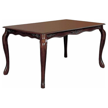 Wooden Dining Table With Floral Accents, Dark Walnut