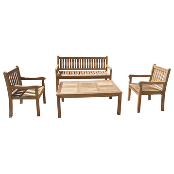 Windsor 4 Piece Bench, Chairs, And Table Set, Grade A Teak