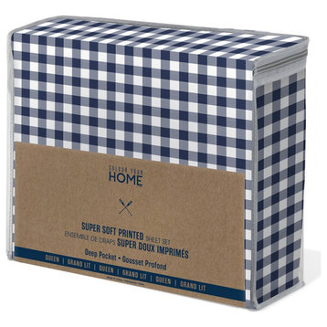 Safdie & Co. 4-piece Polyester Check Rustic Cottage King Sheet Set in Navy