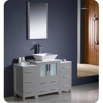 Torino 48" Grey Modern Bathroom Vanity with 2 Side Cabinets and Vessel Sink