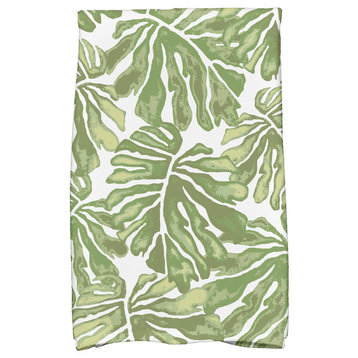 18"x30" Palm Leaves, Floral Print Kitchen Towel, Green
