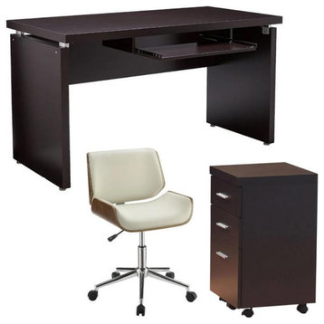Home Square 3 Piece Set with Office Chair Writing Desk and Mobile File Cabinet