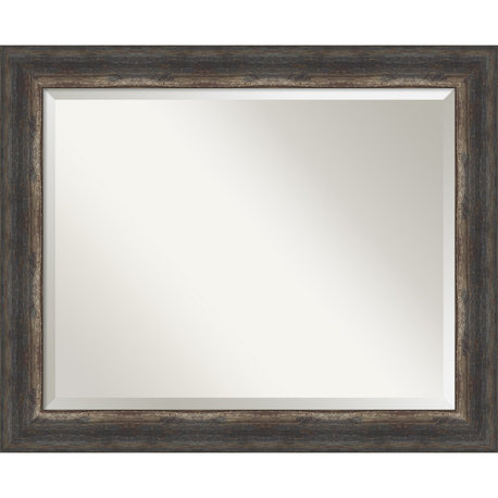 Bark Rustic Char Beveled Bathroom Wall Mirror - 33 x 27 in.