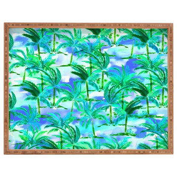 Amy Sia Palm Tree Blue Green Rectangular Tray, 18"x14"