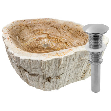 Fossil Wood Vessel Sink and Drain, Brushed Nickel