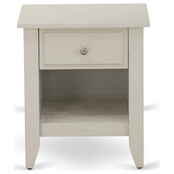 Small Night Stand, 1 Drawer, Wire Brushed Butter Cream Finish