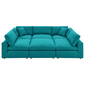 Commix Down Filled Overstuffed 6-Piece Sectional Sofa, Teal