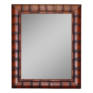 Dynasty Bamboo Dark Brown Wall Mirror, 17"x35"