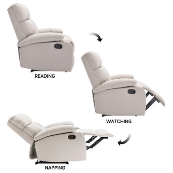 Yingj White Manual Standard Faux Leather Recliner With Thick Armrests