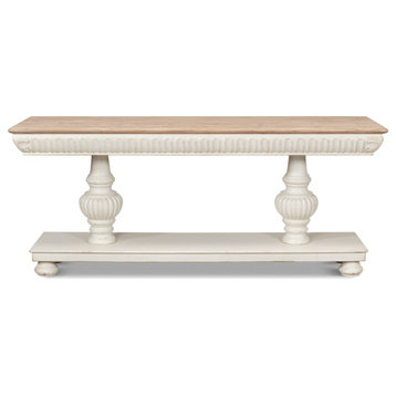 Hugo Console Table With Storage Antique White With Natural Top