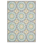 Nourison - Waverly Sun N' Shade Medallions Jade 10' x 13' Indoor Outdoor Area Rug - Sun n' Shade Collection by Waverly offers a fresh perspective on indoor/outdoor rugs. The exciting color palettes and myriad of designs combine Waverly's keen sense of today's style in a timeless fashion. These versatile rugs are beautiful to look at, soft to walk on, easy to clean and can withstand almost all outdoor conditions. Indoor or Outdoor Uses. Easy Clean: Just Rinse with a Hose