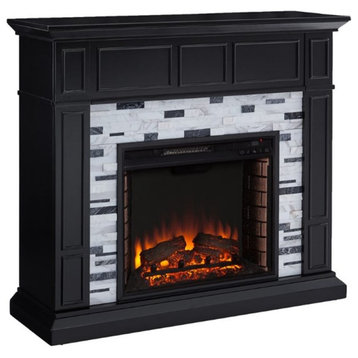 Bowery Hill Engineered Wood Marble Electric Fireplace in Black