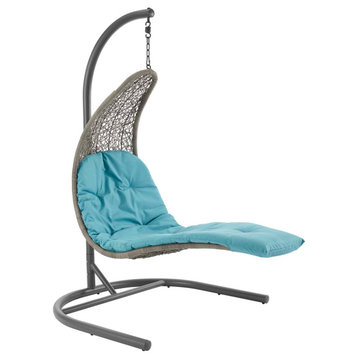 Landscape Hanging Chaise Lounge Outdoor Patio Swing Chair, Light Gray Turquoise