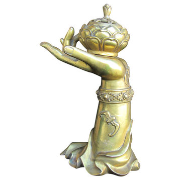 Unique Chinese Brass Buddha Hand Lotus Incense Burner