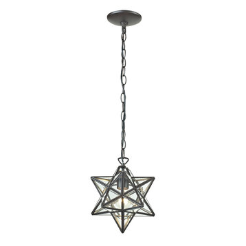 Star-1Light Glass Pendant Lamp - Lg - Clear,Oiled Bronze