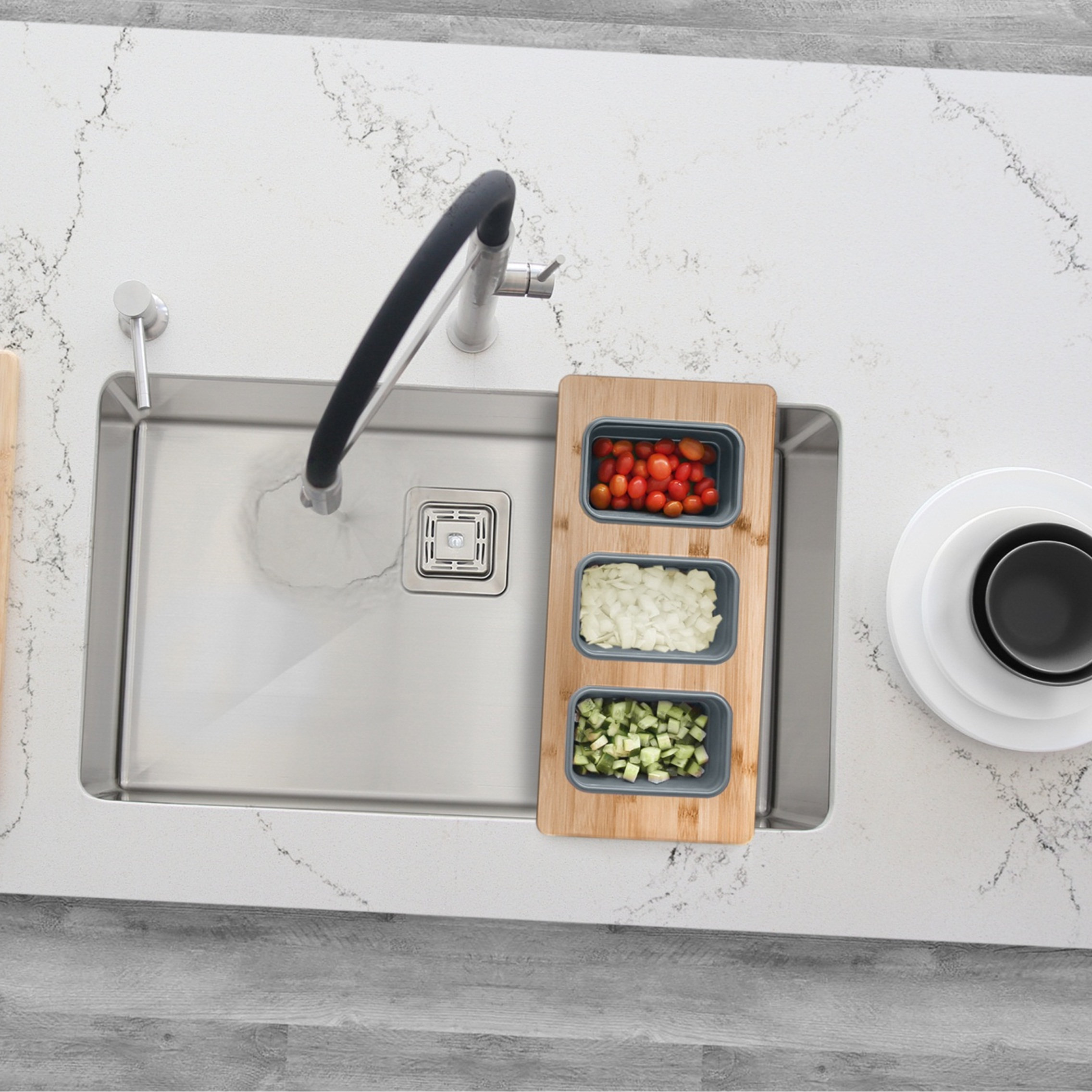 Over The Sink Serving Board With 3 Containers A-910