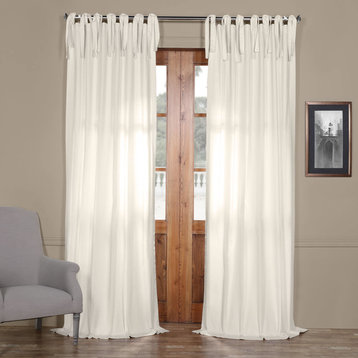 Solid Cotton Tie-Top Single Panel Curtain, Fresh Popcorn, 50"x96"