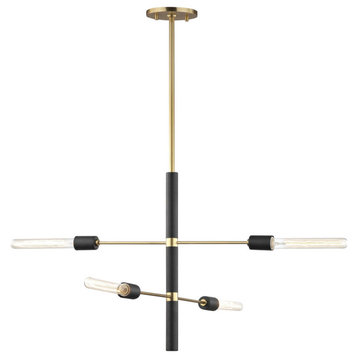 Astrid 4-Light Chandelier, Black Accents, Finish: Aged Brass