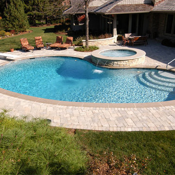 Northbrook, IL Freeform Pool with Round Elevated Hot Tub