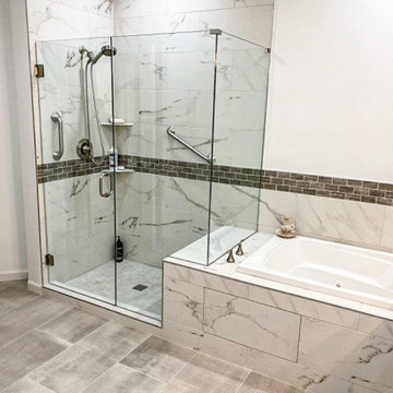 White Marble Patterned Tile Bathroom Remodel