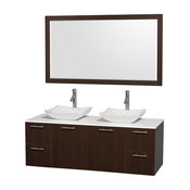 Amare Espresso Vanity, Mirror, 60" Double, White Stone, Avalon White Carrera