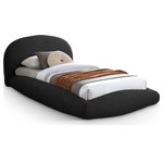 Meridian Furniture - Genesis Upholstered Bed, Black, Teddy Fabric, Twin - Refresh your bedroom with the Genesis black faux shearling teddy fabric twin bed, upholstered in soft plush. The rounded headboard, rails, and footboard create the illusion of a floating bed, introducing a sleek contemporary touch to your space. Combining comfort and style seamlessly, this bed's luxurious fabric and innovative design make it a standout centerpiece. It's perfect for enhancing both the elegance and relaxation of your bedroom.