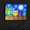 "Owls on a Fence Blue" Illuminated Wall Art, 14"x11"