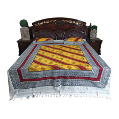 Mogul Interior - Yellow Red Bed Cover 3p Bohemian Cotton Bedspreads Gift Idea - Quilts And Quilt Sets