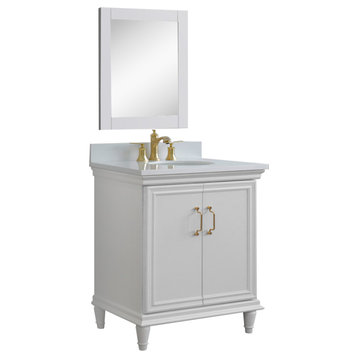31" Single Vanity, White Finish With White Quartz And Oval Sink