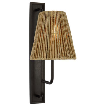 Rui Tall Sconce in Aged Iron with Natural Abaca Shade