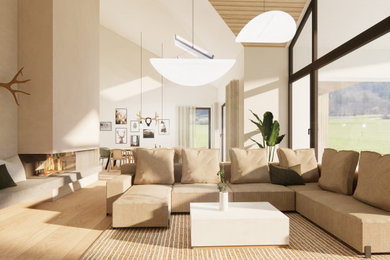 Neubau Haus in Bungalowbauweise - Wohnzimmer mit gemütlicher Couch und Platz für