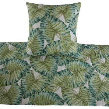 Green King 90"x18" Bed Throws Runner & Pillow Cover, Linen, Tropical Feeling