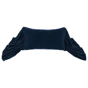 Stella Faux Silk Velvet Long Ruffled Pillow, 14"x26", Midnight Blue, 1 Piece