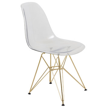 Cresco Modern Eiffel Base Molded Dining Chair, Gold Base, Clear