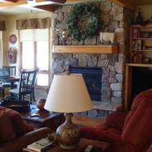family room fireplace/book cases
