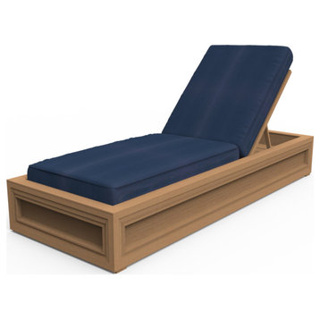 Madison Chaise Lounge, Wire Brushed Natural Teak Wood, Canvas Navy