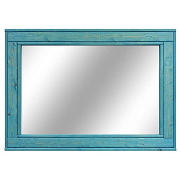 Aqua Stained Herringbone Vanity Mirror, 42"x30"
