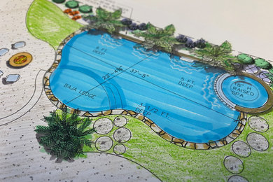 Example of a large trendy backyard concrete paver and custom-shaped natural pool fountain design in San Diego