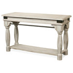 Riverside Furniture - Riverside Furniture Regan Sofa Table - This charming group features casual oversized turnings and distressed planked tops mixed with industrial metal accents.  The Farmhouse White finish adds an element of softness and refinement to the familiar cottage style of this group for a fresh look.