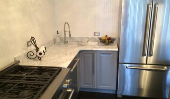 White Carrera Countertop with Gray Cabinet